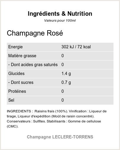 Champagne Rosé - Ingrédients et Nutrition 